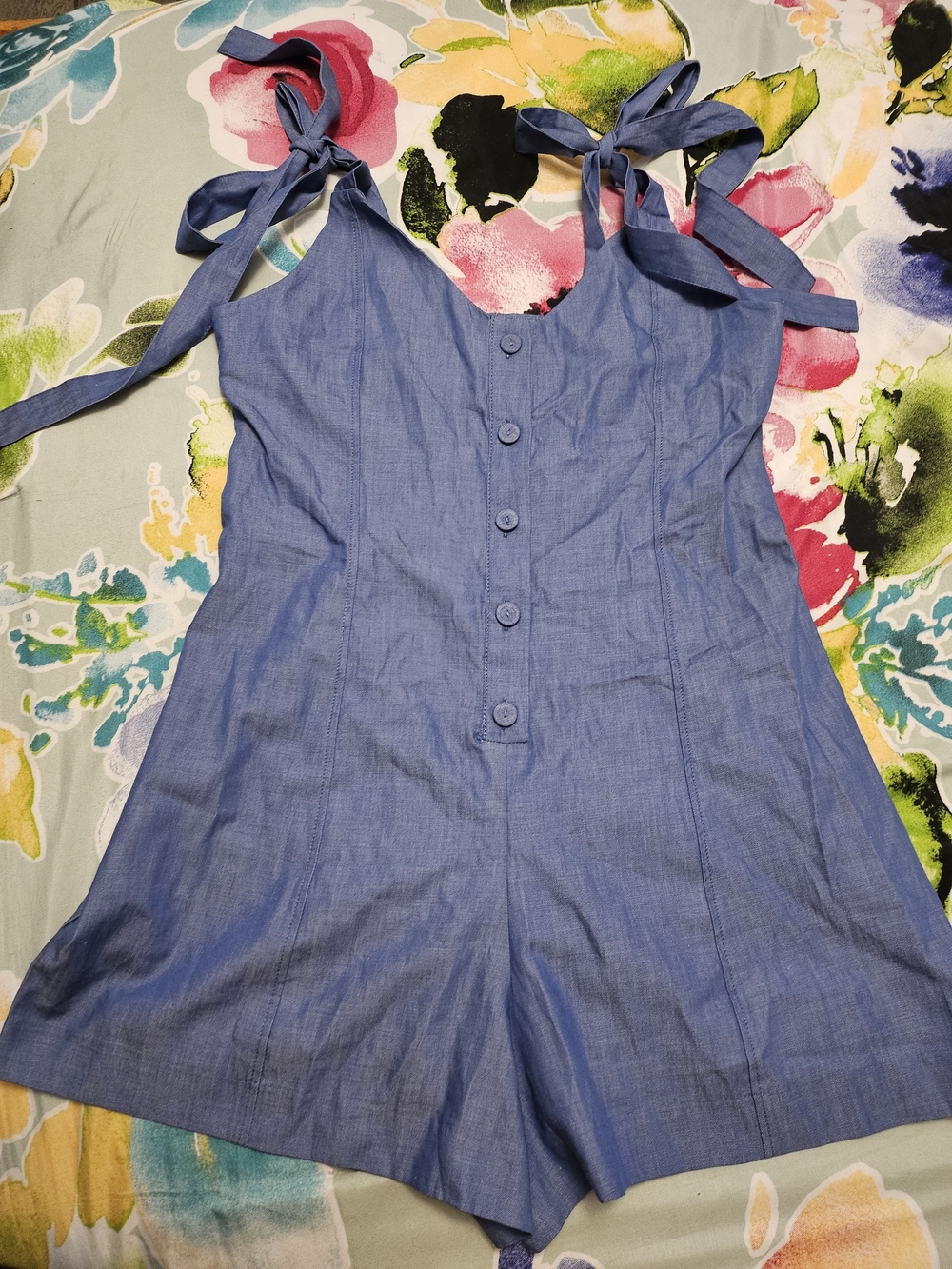 Zara Blue Tie-Strap Button Romper